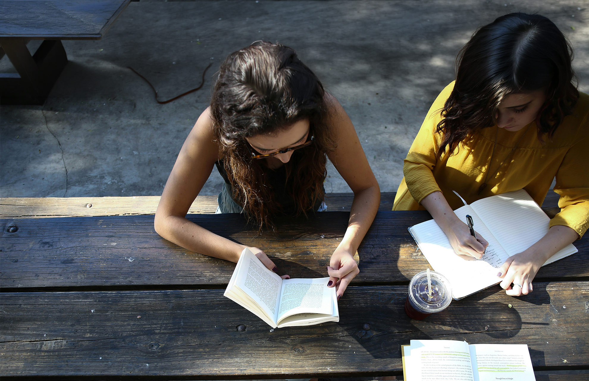 jeunes filles en trains de réviser leurs cours de langue